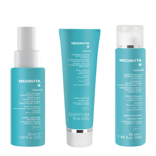 Medavita Solarich Travel Kit (Hair And Body Gel 55ml+Hair Mask 50ml+Hair Cream Oil 10 In 1 50ml)