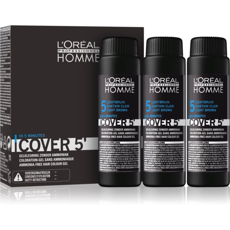 L’Oréal Professionnel Homme Cover 5' βαφή για τα μαλλιά με χρώμα απόχρωση 5 Light Brown 3x50 ml