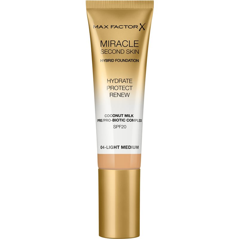 Max Factor Miracle Second Skin ενυδατικό κρεμώδες μεικ απ SPF 20 απόχρωση 04 Light Medium 30 ml