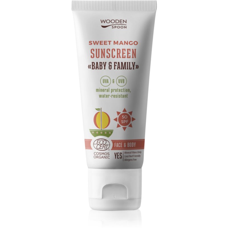 WoodenSpoon Baby > Family Sweet Mango προστατευτική αντηλιακή λοσιόν για όλη την οικογένεια SPF 50 100 ml