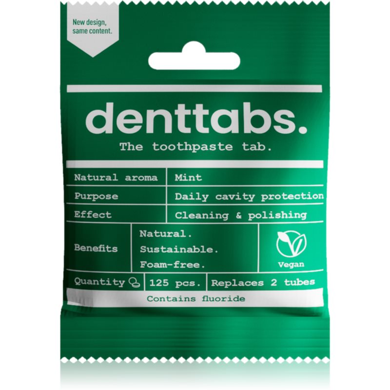 Denttabs Natural Toothpaste Tablets with Fluoride οδοντόκρεμα με φθόριο σε ταμπλέτες Mint 125 δσκ