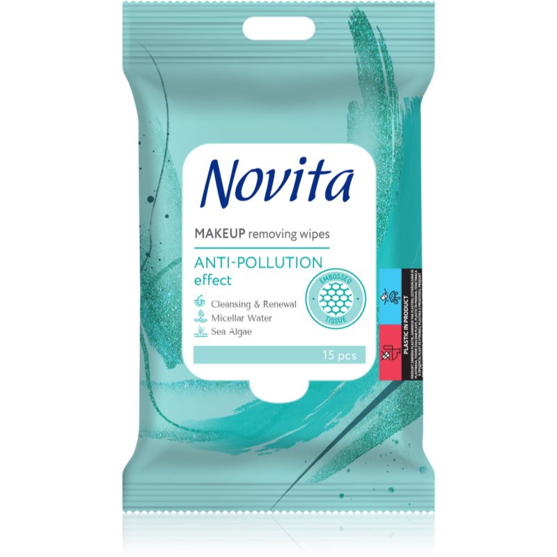 NOVITA Anti-Pollution μαντηλάκια για ντεμακιγιάζ για ευαίσθητη επιδερμίδα 15 τμχ