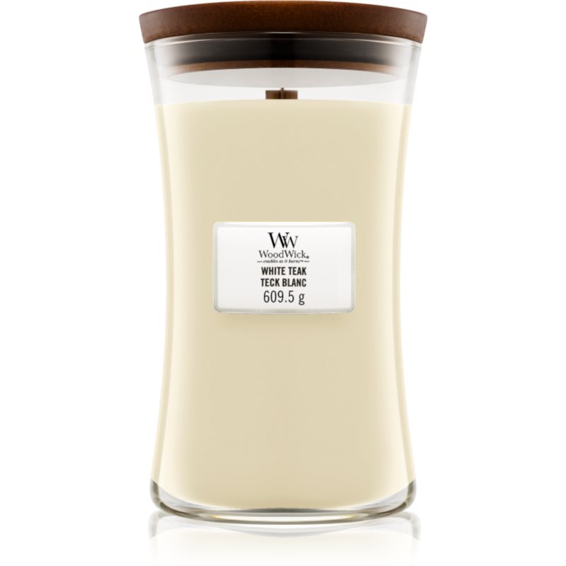 Woodwick White Teak αρωματικό κερί με ξύλινο φιτίλι 609.5 γρ