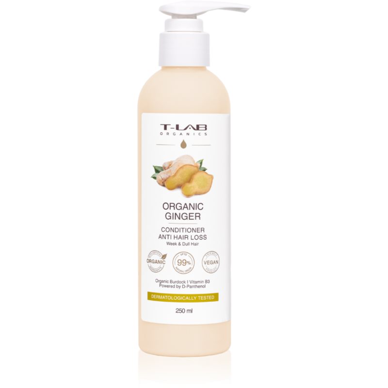 T-LAB Organics Organic Ginger Anti Hair Loss Conditioner δυναμωτικό μαλακτικό για μαλλιά με τάση αραίωσης 250 ml