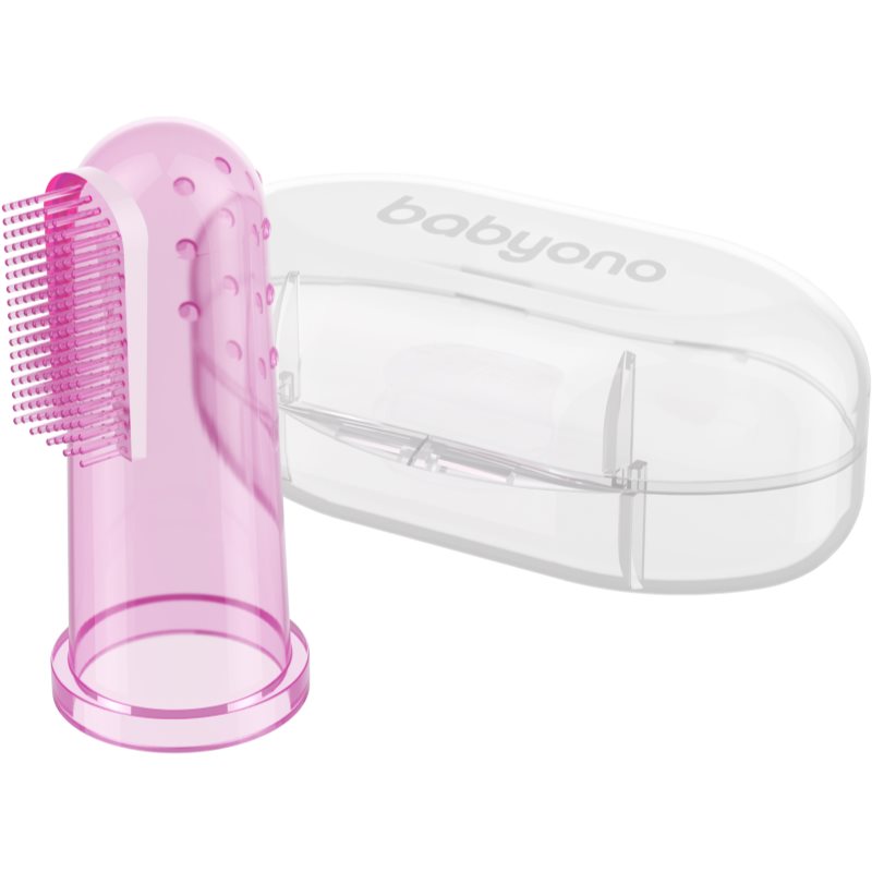 BabyOno Take Care First Toothbrush Οδοντόβουρτσα σιλικόνης για παιδιά με τσάντα Pink 1 τμχ