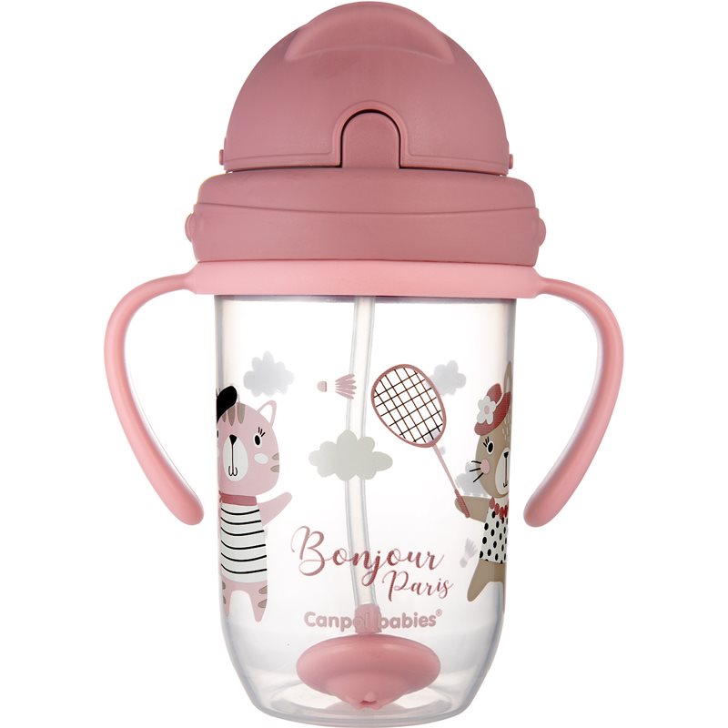 Canpol babies Bonjour Paris Cup κύπελλο με καλαμάκι Pink 270 ml