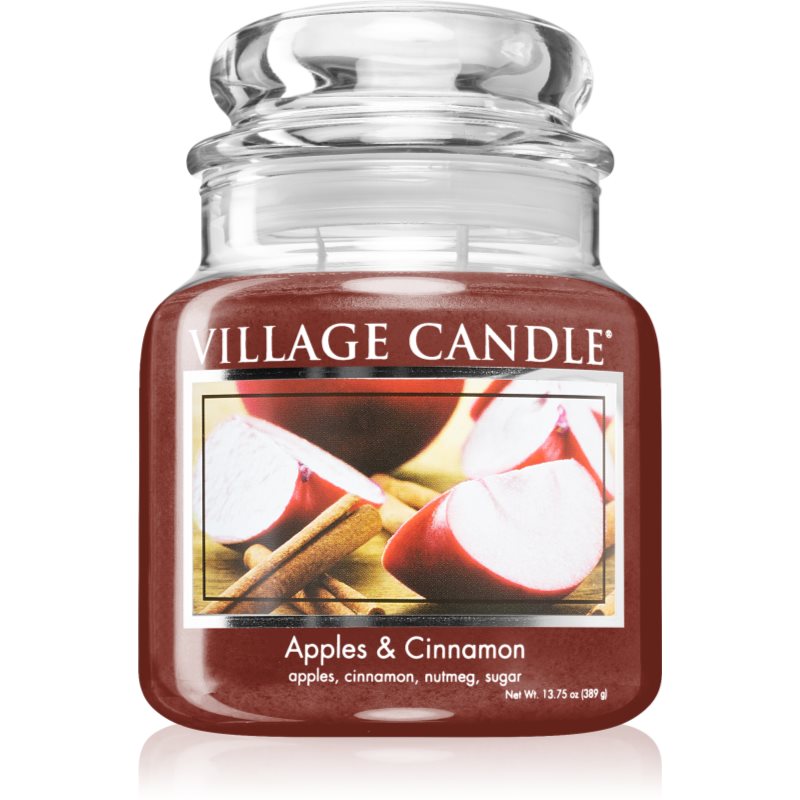 Village Candle Apples > Cinnamon αρωματικό κερί (Glass Lid) 389 γρ