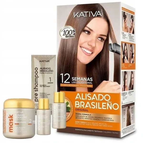 Kativa Alisado Brasileno Straightening Kit (Shampoo Pre-Treatment 15ml, Shampoo 30ml, Conditioner 30ml & Mask 150ml)