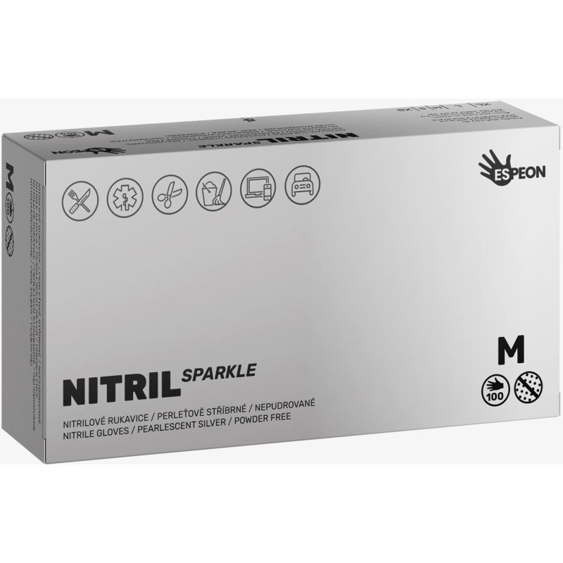 Espeon Nitril Sparkle Pearlescent Silver γάντια νιτριλίου χωρίς πούδρα μέγεθος M 2x50 τμχ