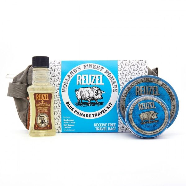 Reuzel Blue Pomade Travel Kit (Blue Pomade 113gr & 35gr, Daily Shampoo 100ml, Travel Bag)