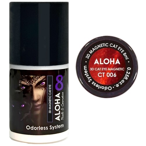Aloha Μεταλλικό Ημιμόνιμο βερνίκι 3D Magnetic Cat Eye 8ml / CT 006 – Εορταστικό Κόκκινο