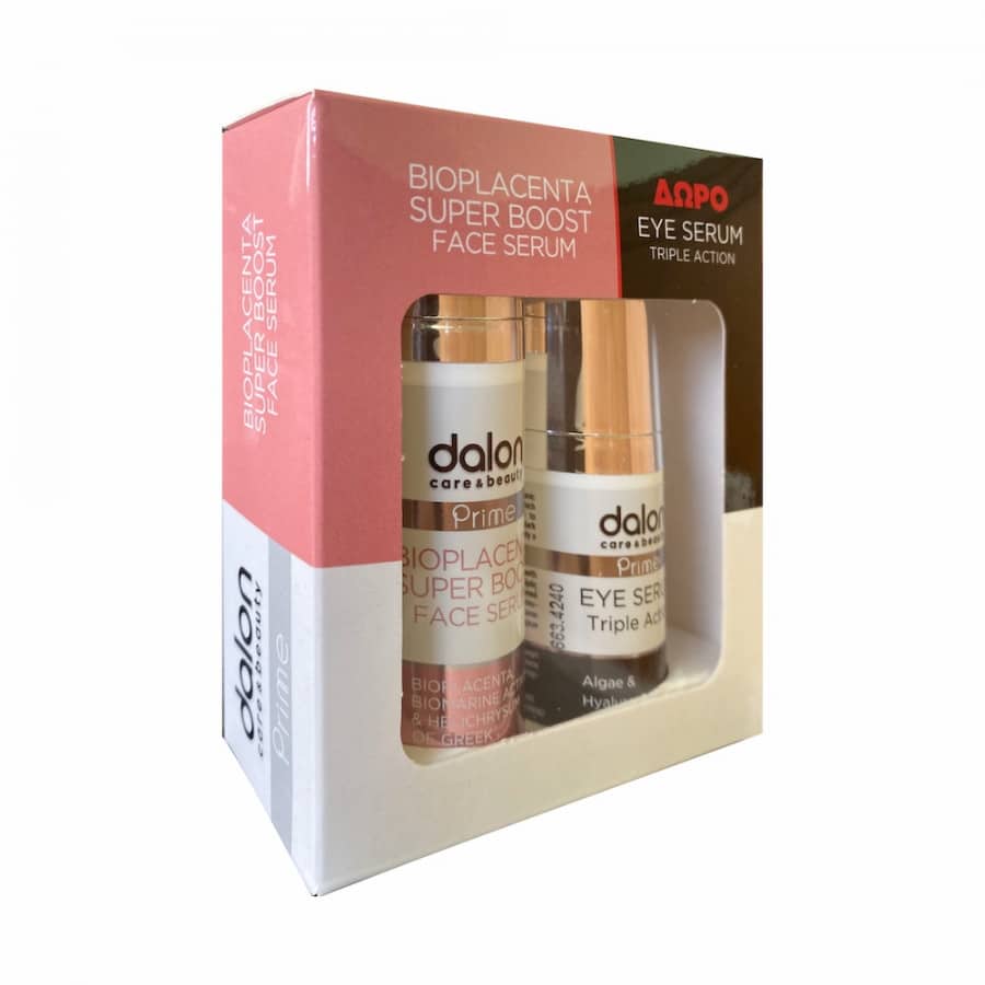 Dalon prime ορός προσώπου bioplacenta super boost 50ml + δώρο ορός ματιών triple action 30ml