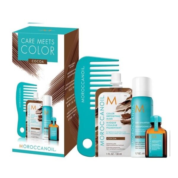 Moroccanoil Care Meets Color Cocoa Set (Oil Treatment 15ml, Cocoa Color Depositing Mask 30ml, Dry Shampoo Dark Tones 65ml & Mini Xτένα)
