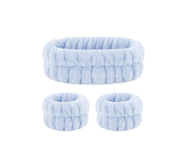 Bobby Warren Plush Facial Headband With Wristbands Set - Baby Blue (3pcs)