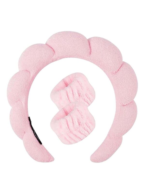 Bobby Warren Solid Bath Headband & Wrist Band Set - Pink (3pcs)
