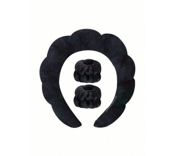 Bobby Warren Solid Bath Headband & Wrist Band Set - Black (3pcs)