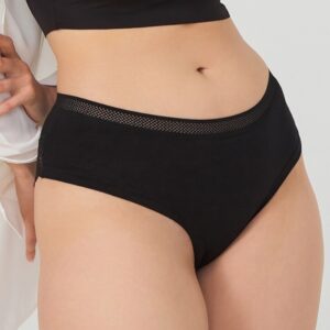 Plus Size Βαμβακερό Μπραζίλιαν με Λεπτομέρεια Δαντέλα - Μαύρο